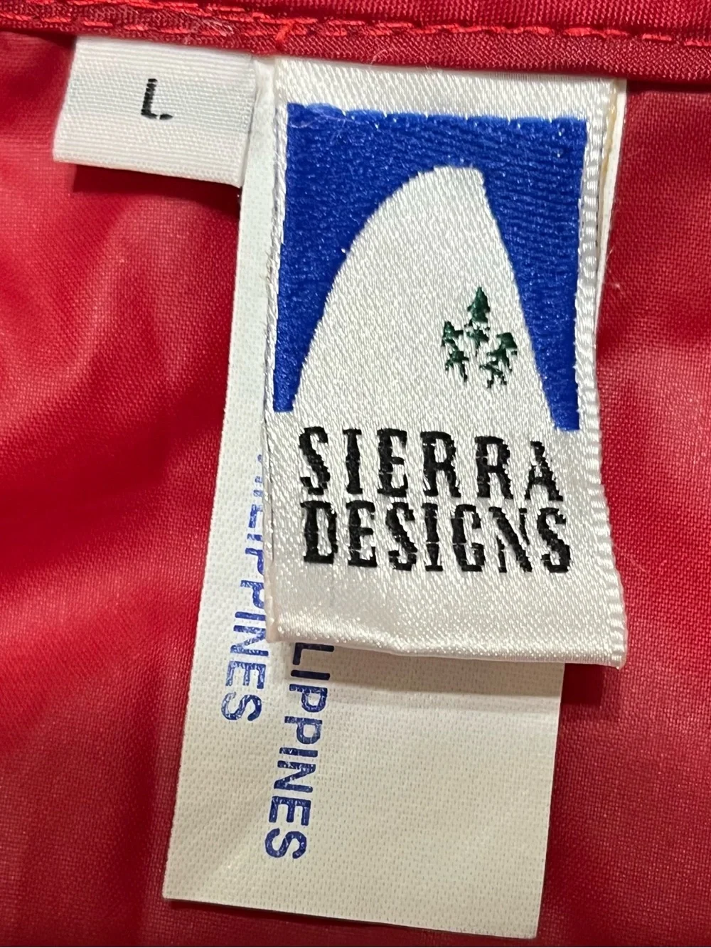 Sierra Designs Red Hooded Utility Rain Anorak with Blue Trim Large Pockets